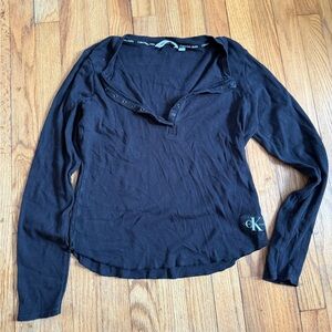 Calvin Klein Jeans Black Long-Sleeve Henley Top with CK Patch